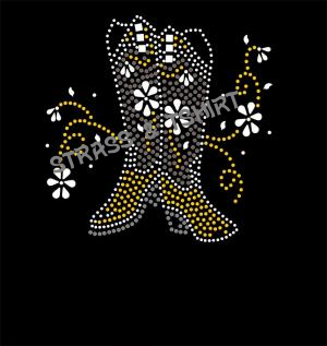 T-shirt -  bottes country fleur en  strass