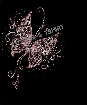 T-shirt -  Papillon roses  en  strass